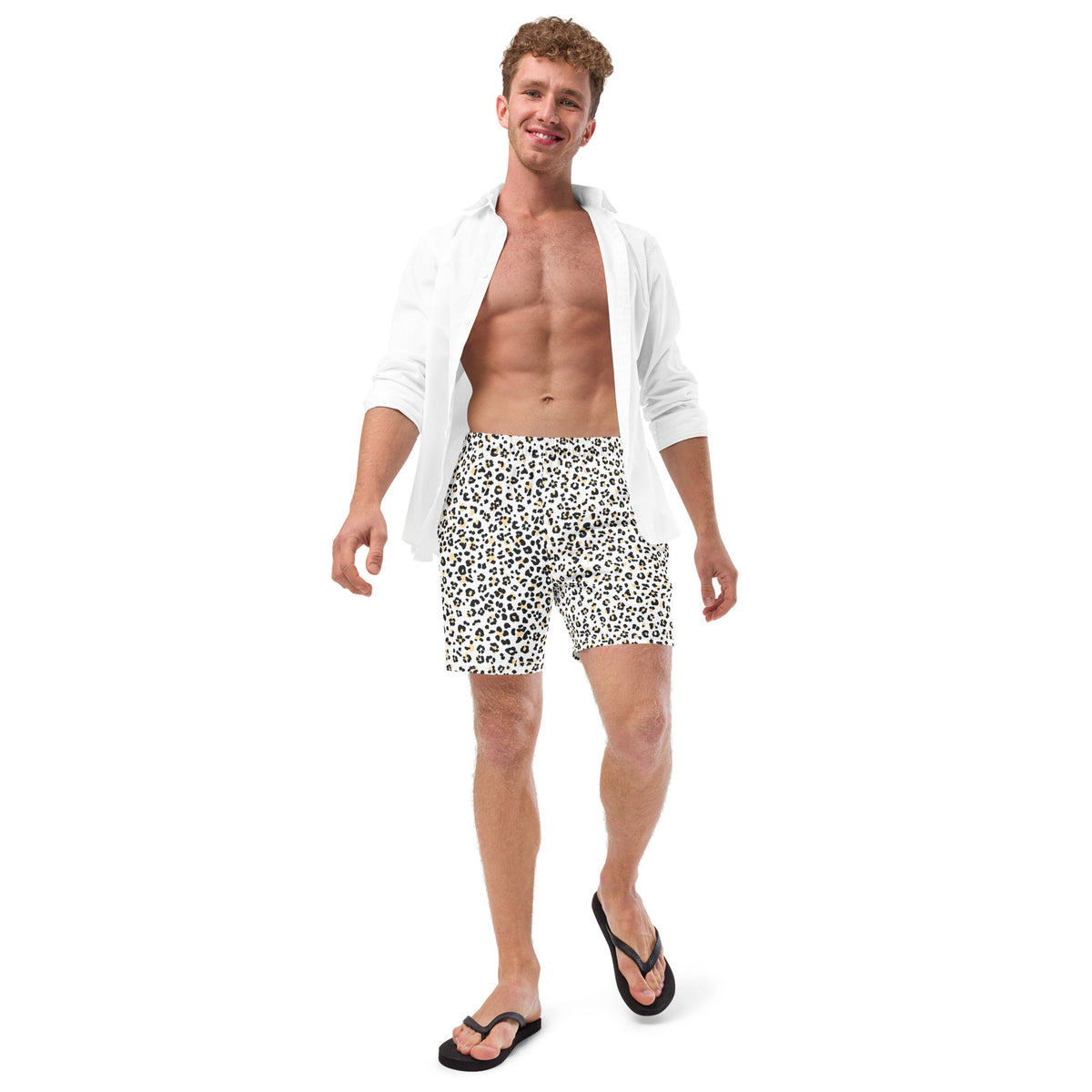 ECO MEN'S SWIM SHORTS | WHITE LEOPARD - PINKCOLADA