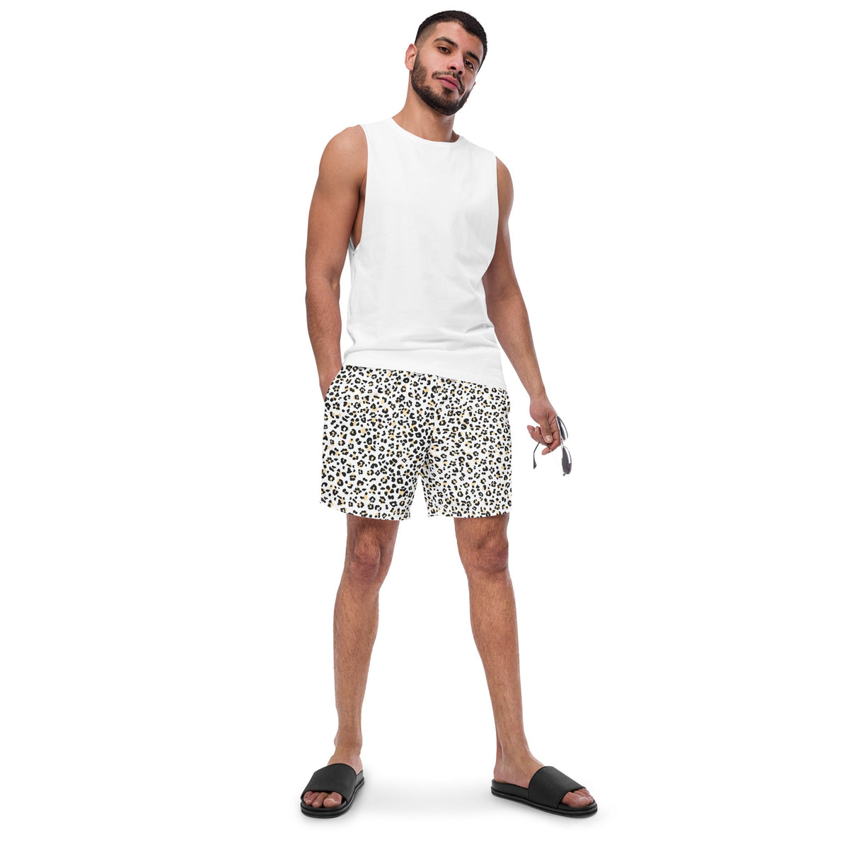 ECO MEN'S SWIM SHORTS | WHITE LEOPARD - PINKCOLADA