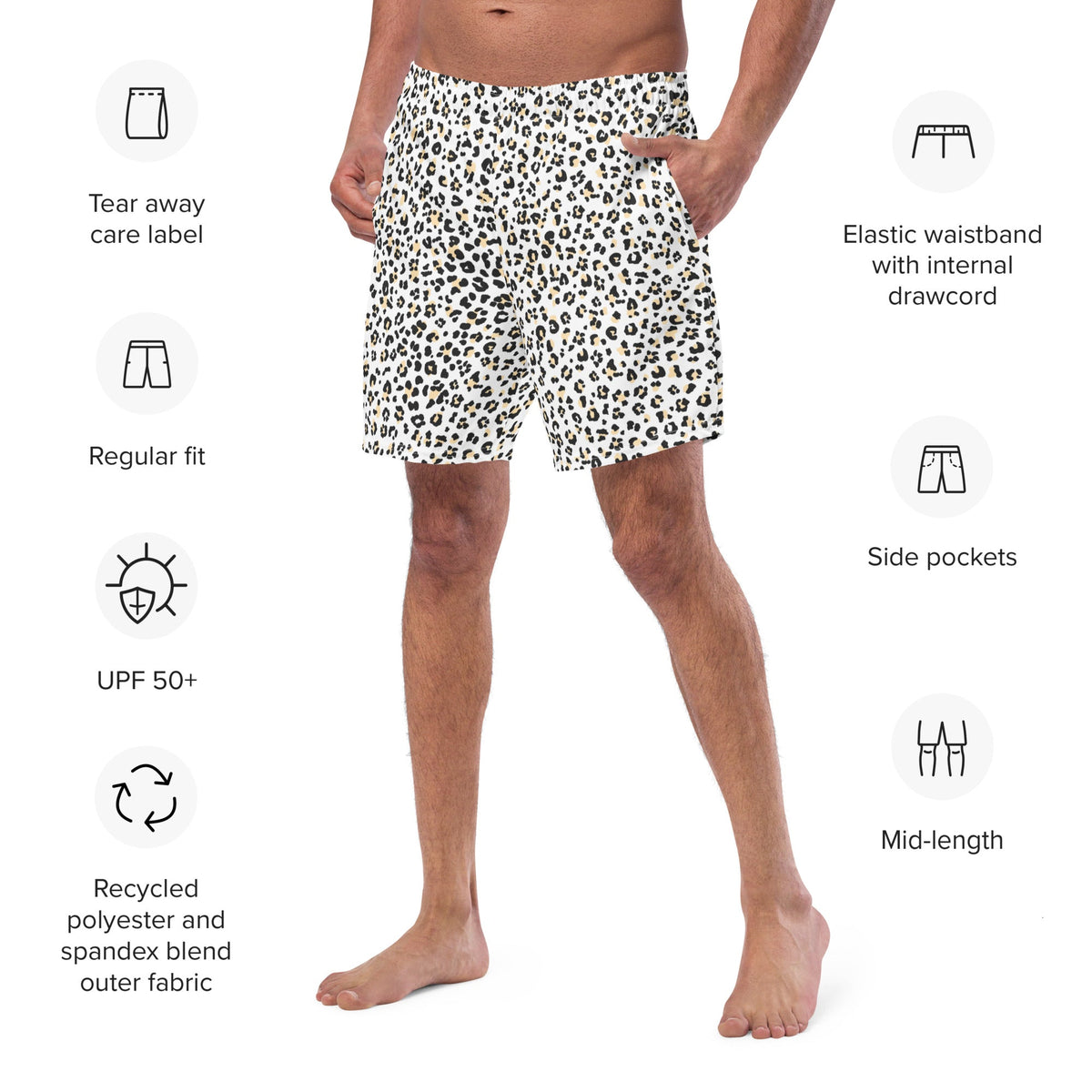 ECO MEN'S SWIM SHORTS | WHITE LEOPARD - PINKCOLADA